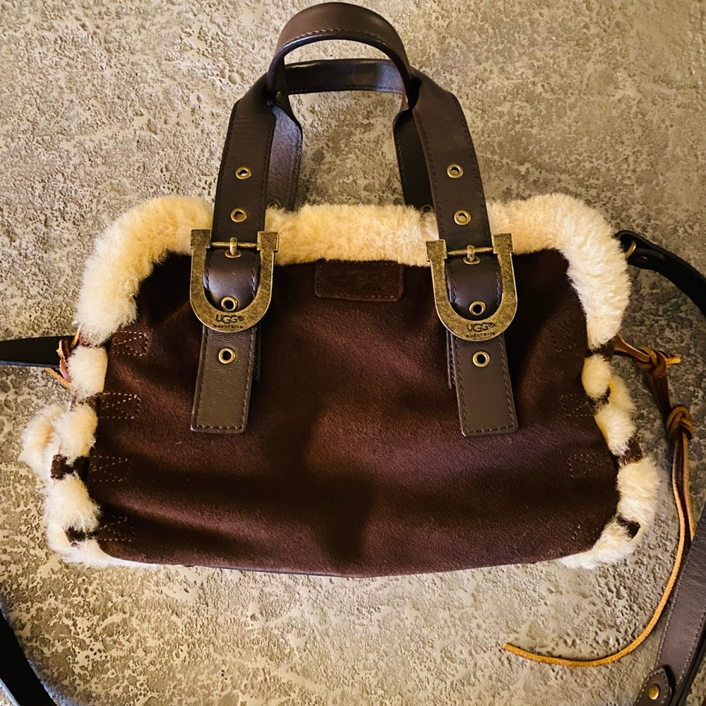 UGG Brown and Cream Shoulder Bag with Fur Trim